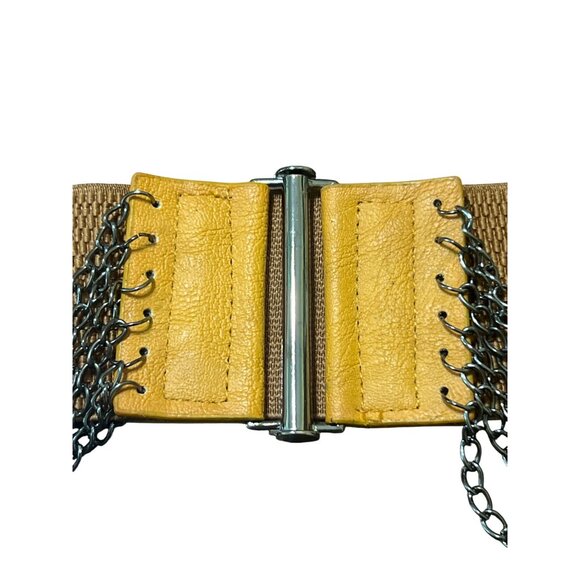 Light Brown Elastic Waist Cincher Belt Chain Detail Clasp Closure Stretch New - Picture 2 of 4